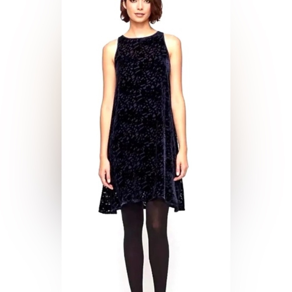 Eileen Fisher New Black Velvet Silk Burnout Vines Trapeze Swing Dress Small